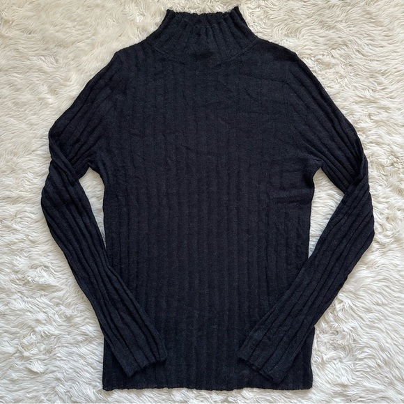 Madewell Sweater Alpaca-Blend Mockneck Sheer Ribbed Long Sleeve Black S NWT New - Picture 5 of 14